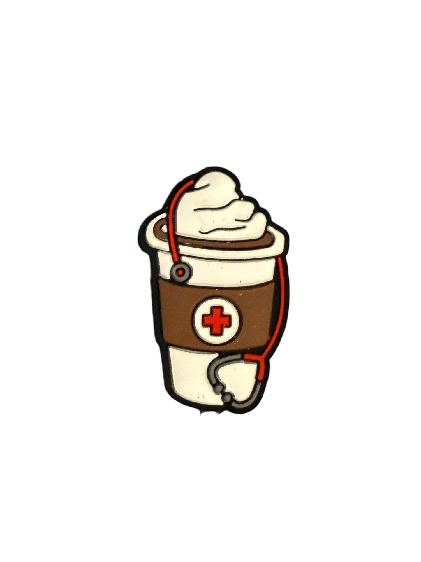 F/COF7 (1)PC 1.2" Medical Coffee Cup W/Whip/Stethoscope Focal Bead for DIY Keychains, Wristlets, Cup Charms, Car Charms ETC