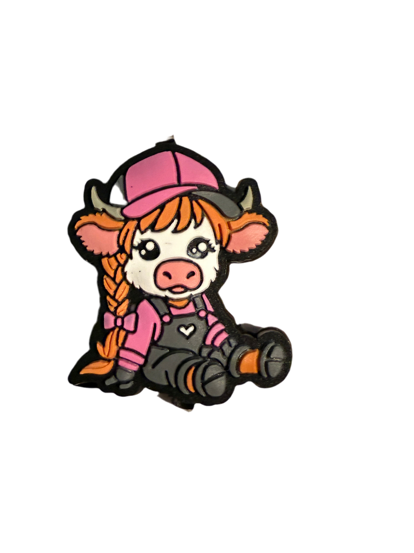 F/A6- (1)PC 1.1" Cute Highland Cow W/Overalls/Hat Focal Bead for DIY Keychains, Wristlets, Cup Charms, Car Charms ETC