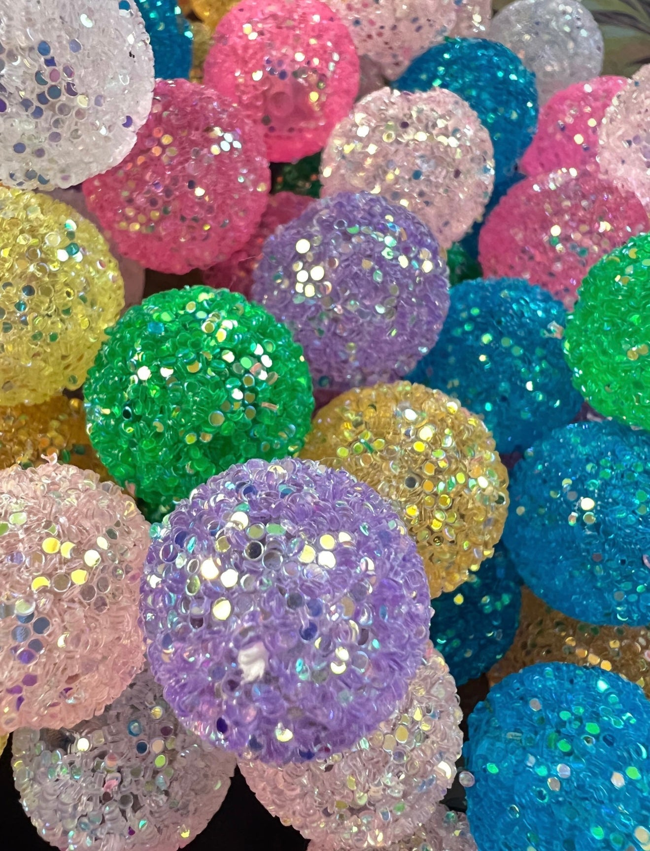 R24- (10PCS) 20mm Clear Jelly Mixed Color Bubblegum Acrylic Sugar Beads Coated with Glitter Flakes Beads for DIY