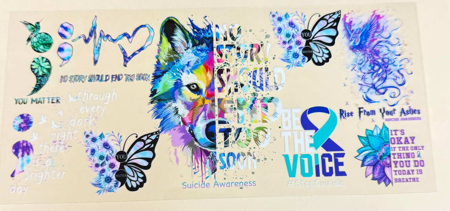 C522- (1PC) AWARENESS 16OZ UV DTF Transfer Wrap/Sticker for Cup/Tumbler