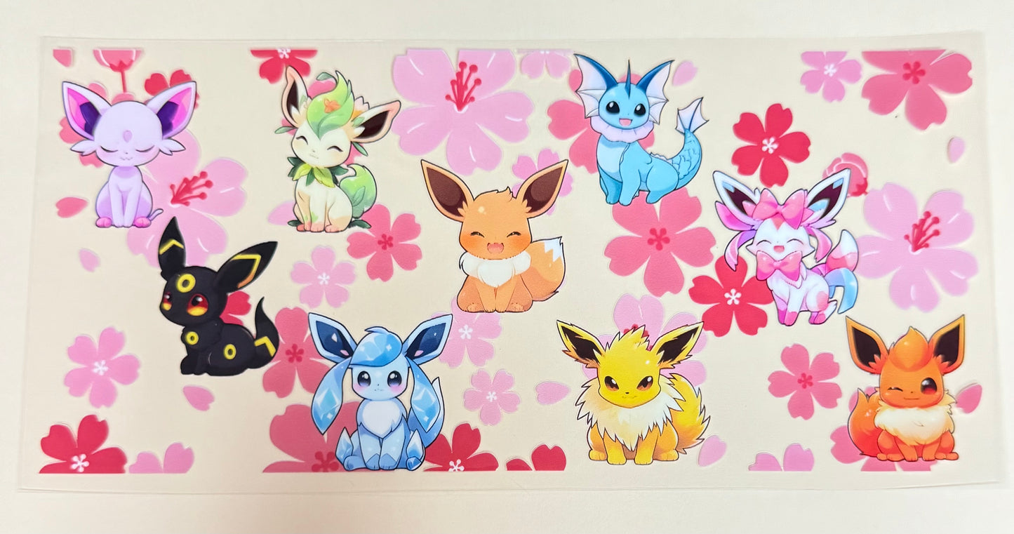 C506- (1PC) POKEMON FLORAL 16OZ UV DTF Transfer Wrap/Sticker for Cup/Tumbler