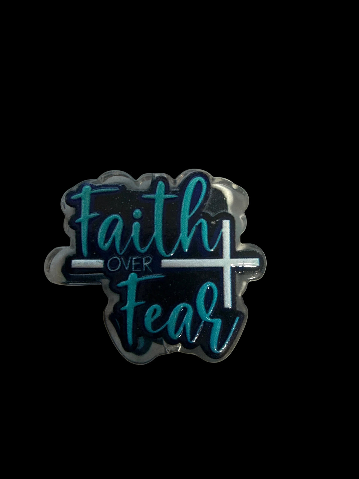 F/ACR73- (2)PCS 1" Faith Over Fear W/Cross Acrylic Focal Bead for DIY Pens, Keychains, Wristlets, Cup Charms, Car Charms ETC