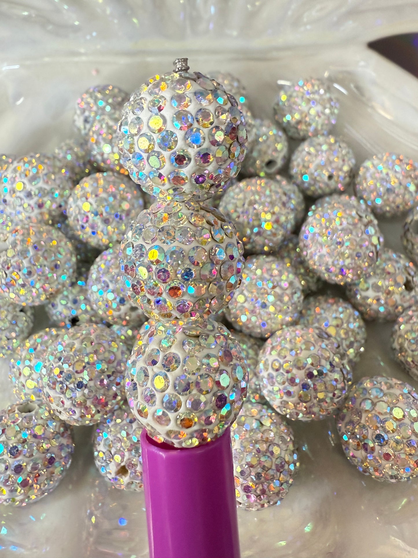 R7- (10PCS) 16mm Silver AB Pave-rhinestones with Polymer Clay Core Beads for DIY