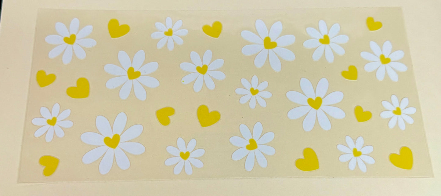 C286- (1PC) DAISY/HEARTS 16OZ UV DTF Transfer Wrap/Sticker for Cup/Tumbler