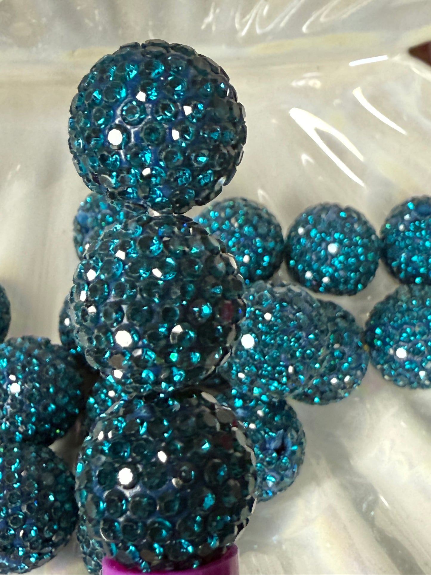 R35- (10PCS) 16mm Teal Pave-rhinestones with Polymer Clay Core Beads for DIY