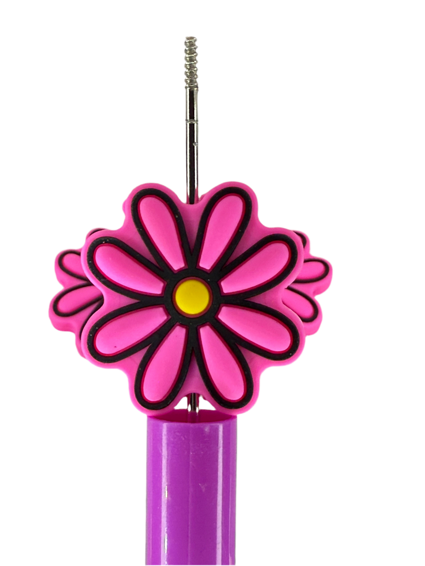 F17- (1)PC 1.2" Hot Pink Daisy Flower Focal Bead for DIY Keychains, Wristlets, Cup Charms, Car Charms ETC