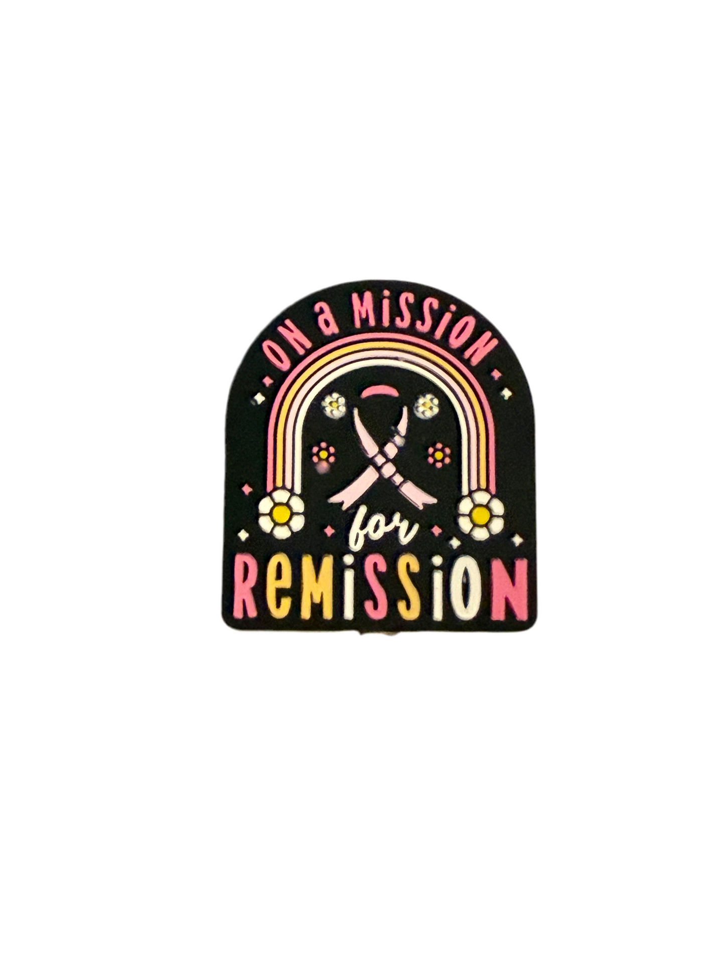 F/DX 12 (1)PC 1.1" On a Mission for REMISSION W/ Pink Ribbon/Colorful Rainbow/Flowers Focal Bead for DIY Keychains, Wristlets, Cup Charms, Car Charms ETC