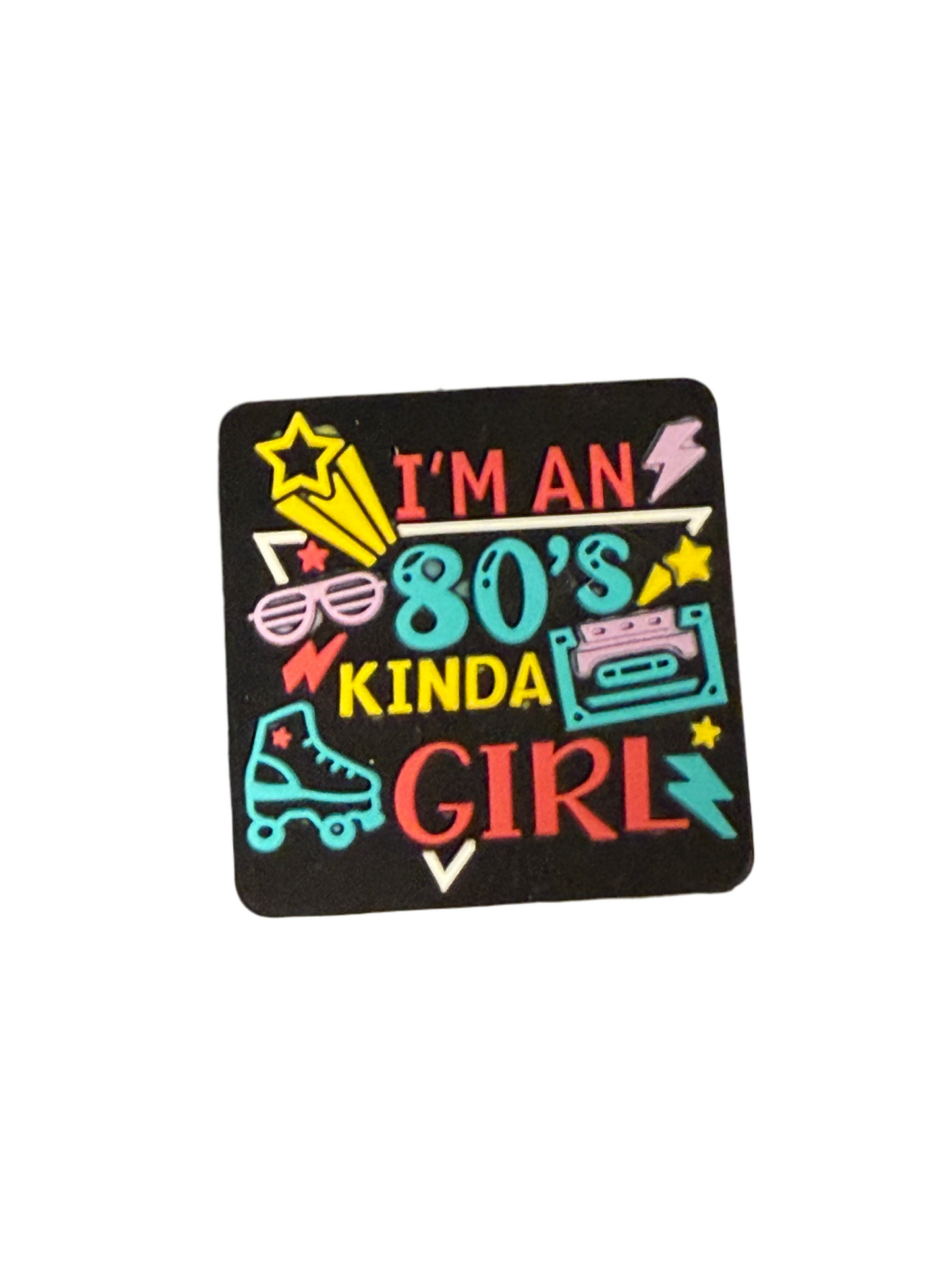 F/Q26- (1)PC 1.1" I'm an 80's Kinda Girl W/Sunglasses/Roller skate/Tape Focal Bead for DIY Keychains, Wristlets, Cup Charms, Car Charms ETC