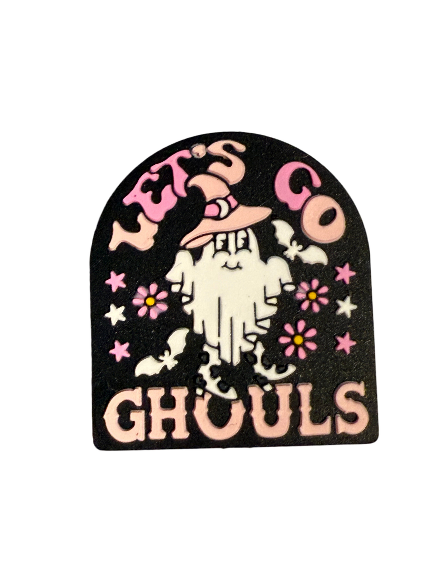 F/HAL10 (1)PC 1.1" Let's Go Ghouls W/Ghost/Flowers/Bats Focal Bead for DIY Keychains, Wristlets, Cup Charms, Car Charms ETC