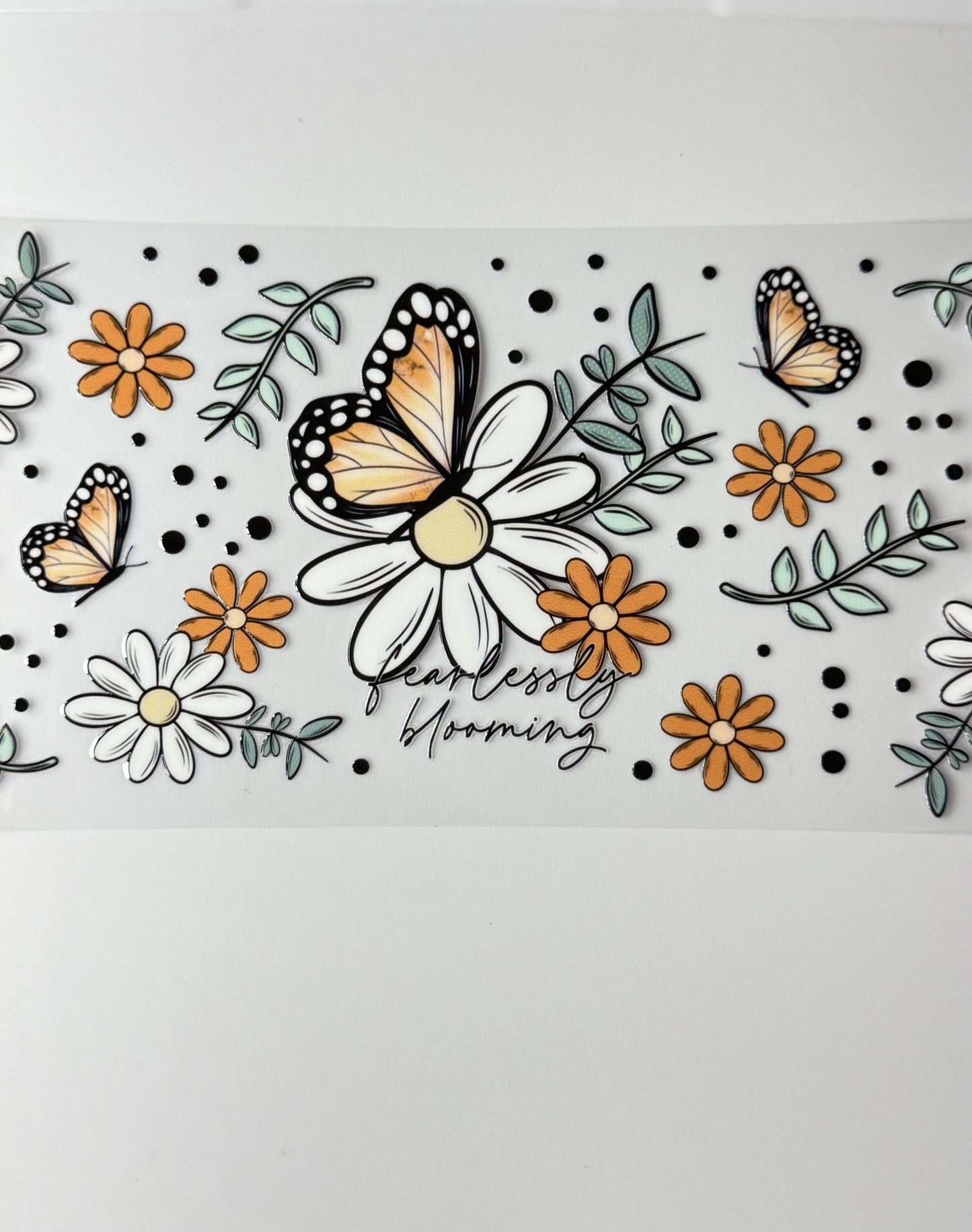 C56- Fearlessly Blooming with colorful butterfly, branches, and flowers 16OZ UV DTF Transfer Wrap/Sticker for Cup/Tumbler