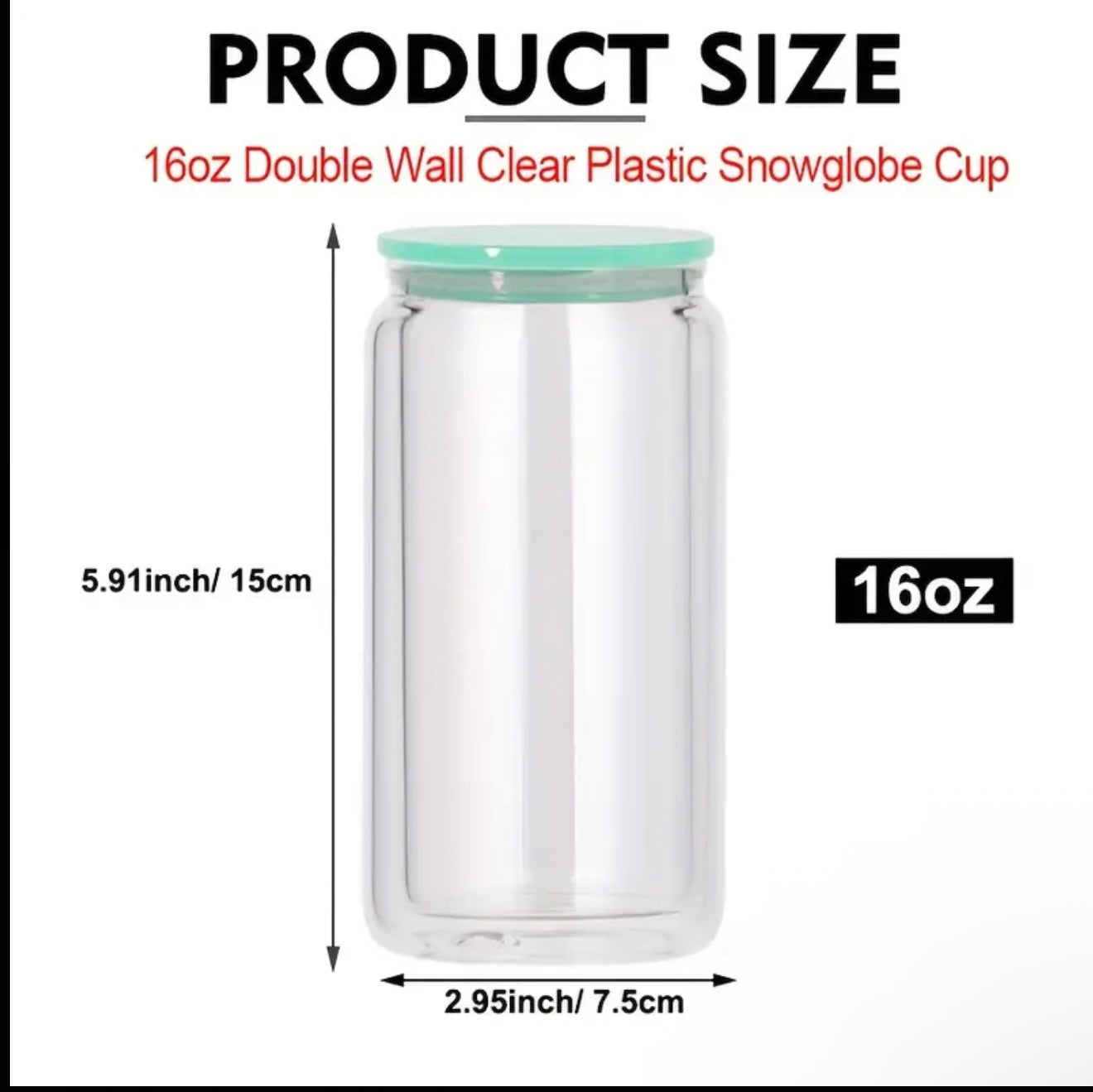 (1)- Choose your color Lid/Straw- Personalized 16oz ACRYLIC Snow Globe Libby Style Tumbler