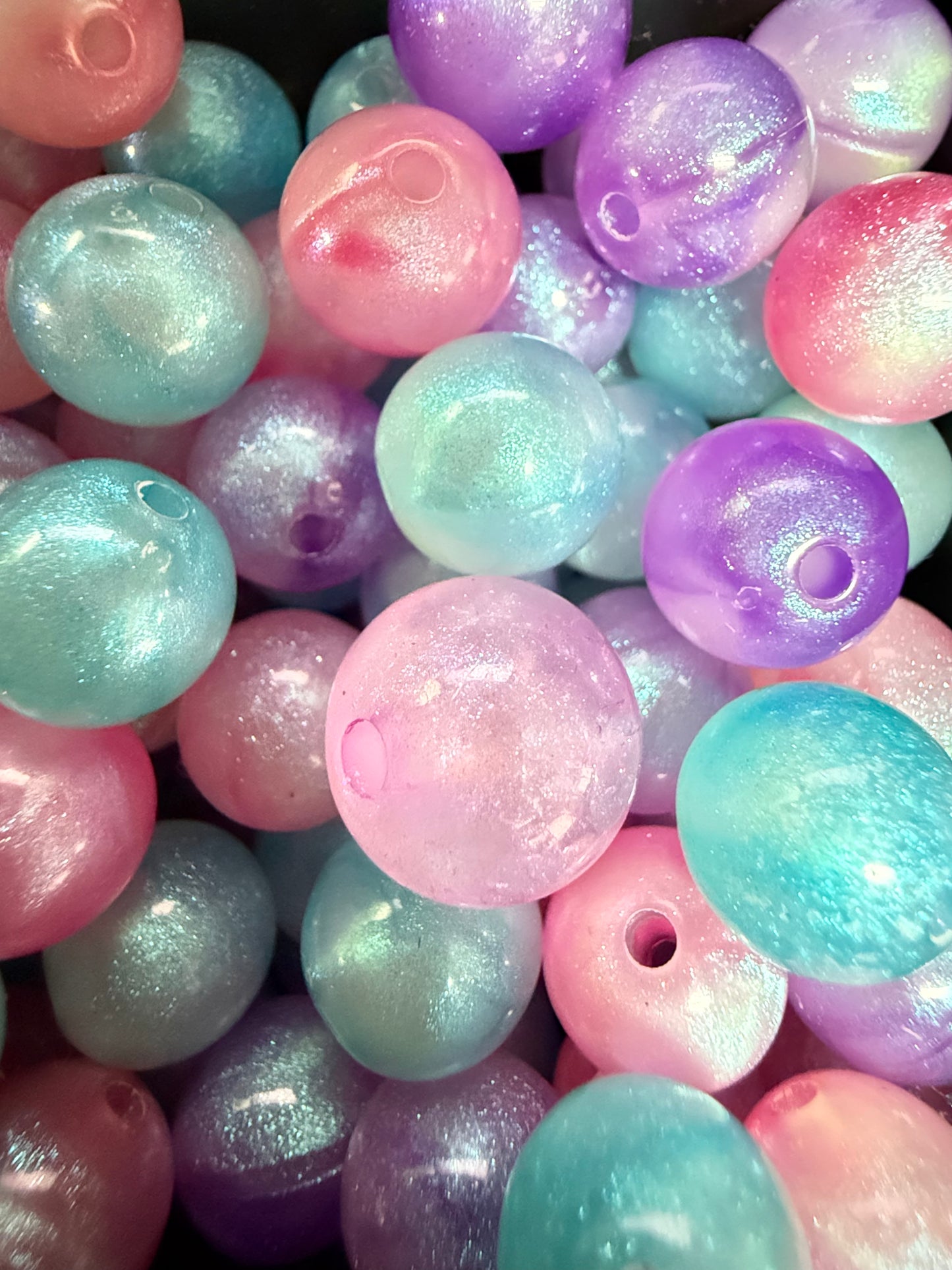 SB12- (10PCS) 11mm Round Galaxy Pastel Rainbow Multicolor Glitter Acrylic Bead Mix for DIY