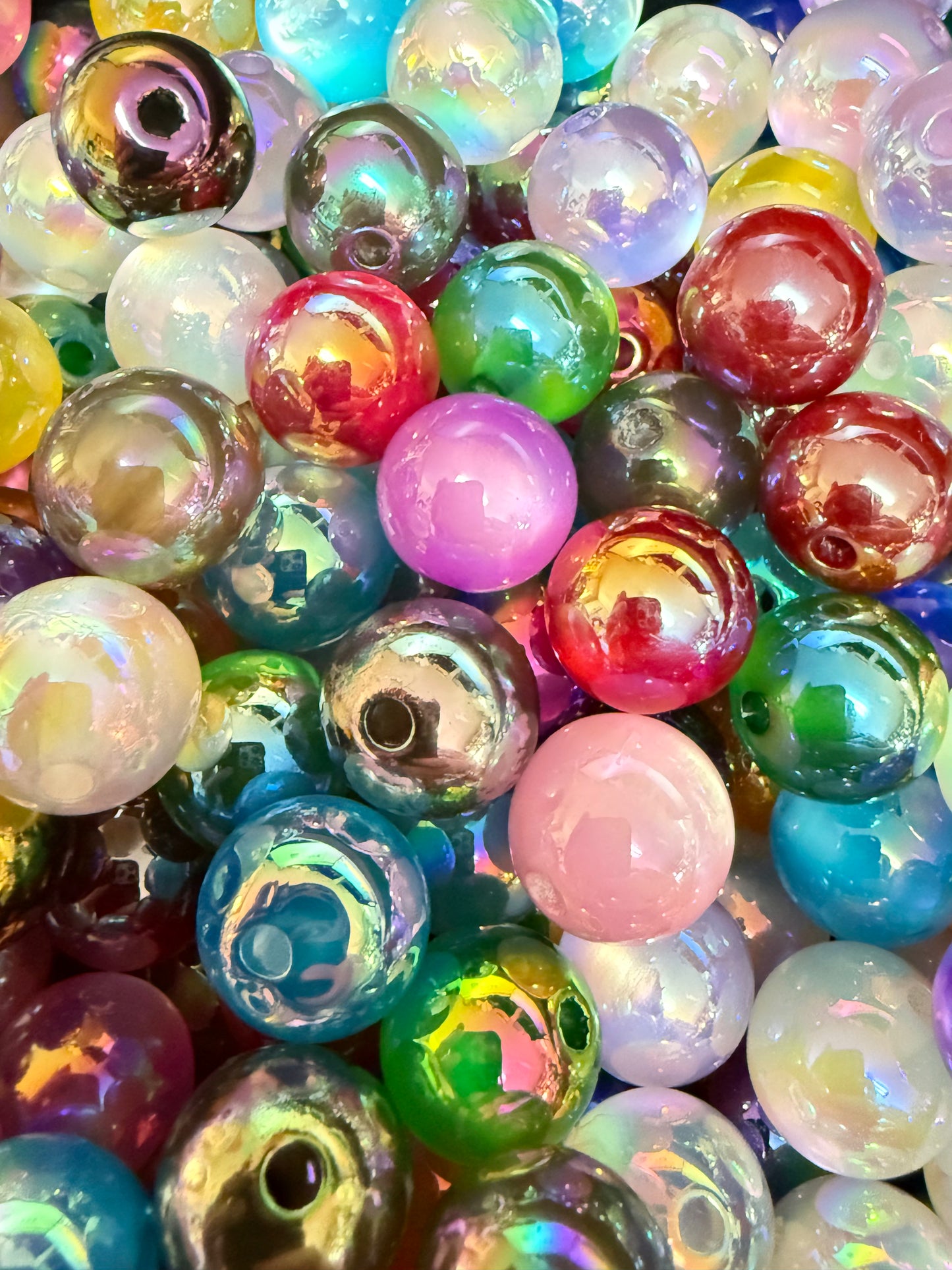B38- (10PCS) 15mm Multicolored Bright CAT EYE UVAB Rainbow Round Acrylic Beads For DIY