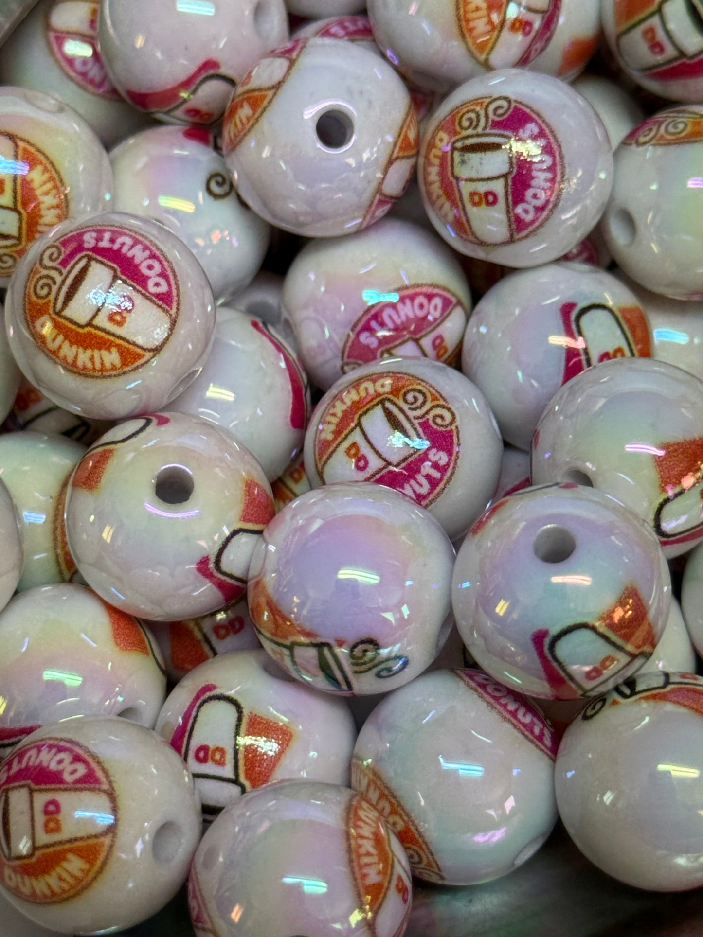 C/L B9- (10PCS) 15mm Dunkin Donut Coffee MIX Round UVAB Iridescent Rainbow Acrylic Beads For DIY