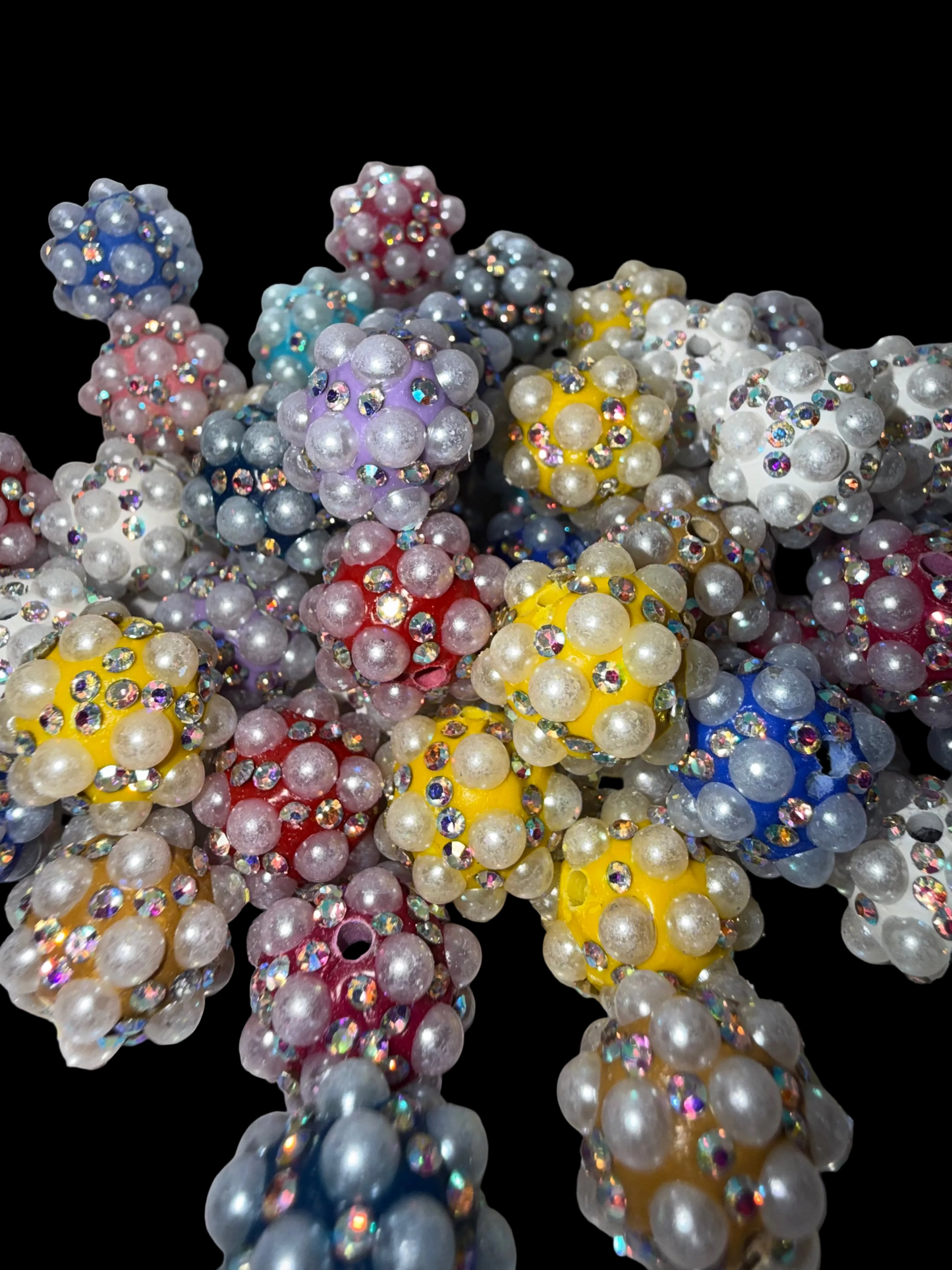 R128- (5PCS) 14mm Beautiful Fancy Round Multicolor Rhinestone/Pearl Acrylic Beads