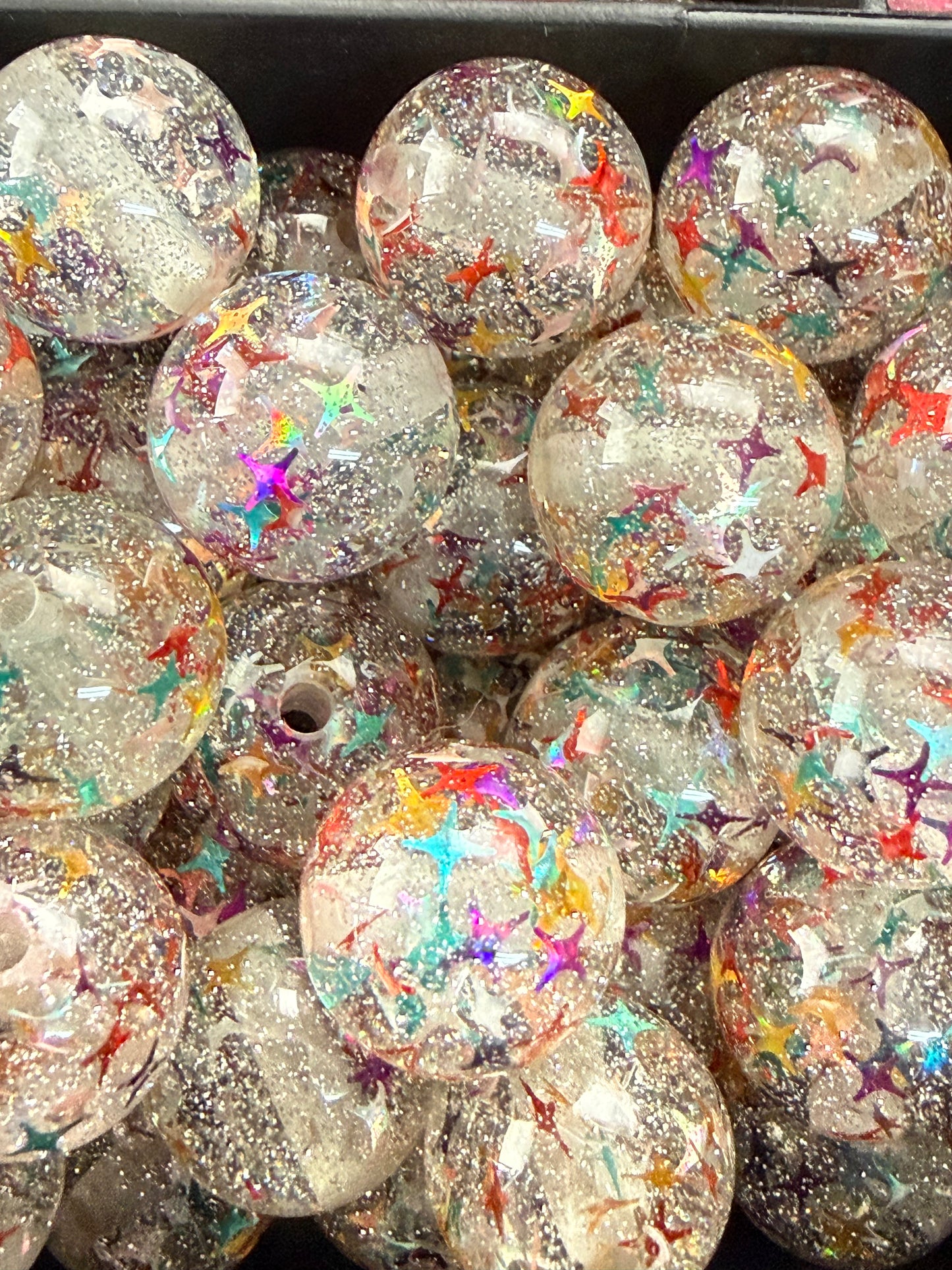 B84- (10PCS) 16mm Round UV Clear W/ Glitter & Multi Color Star Confetti Iridescent Galaxy Beads for DIY