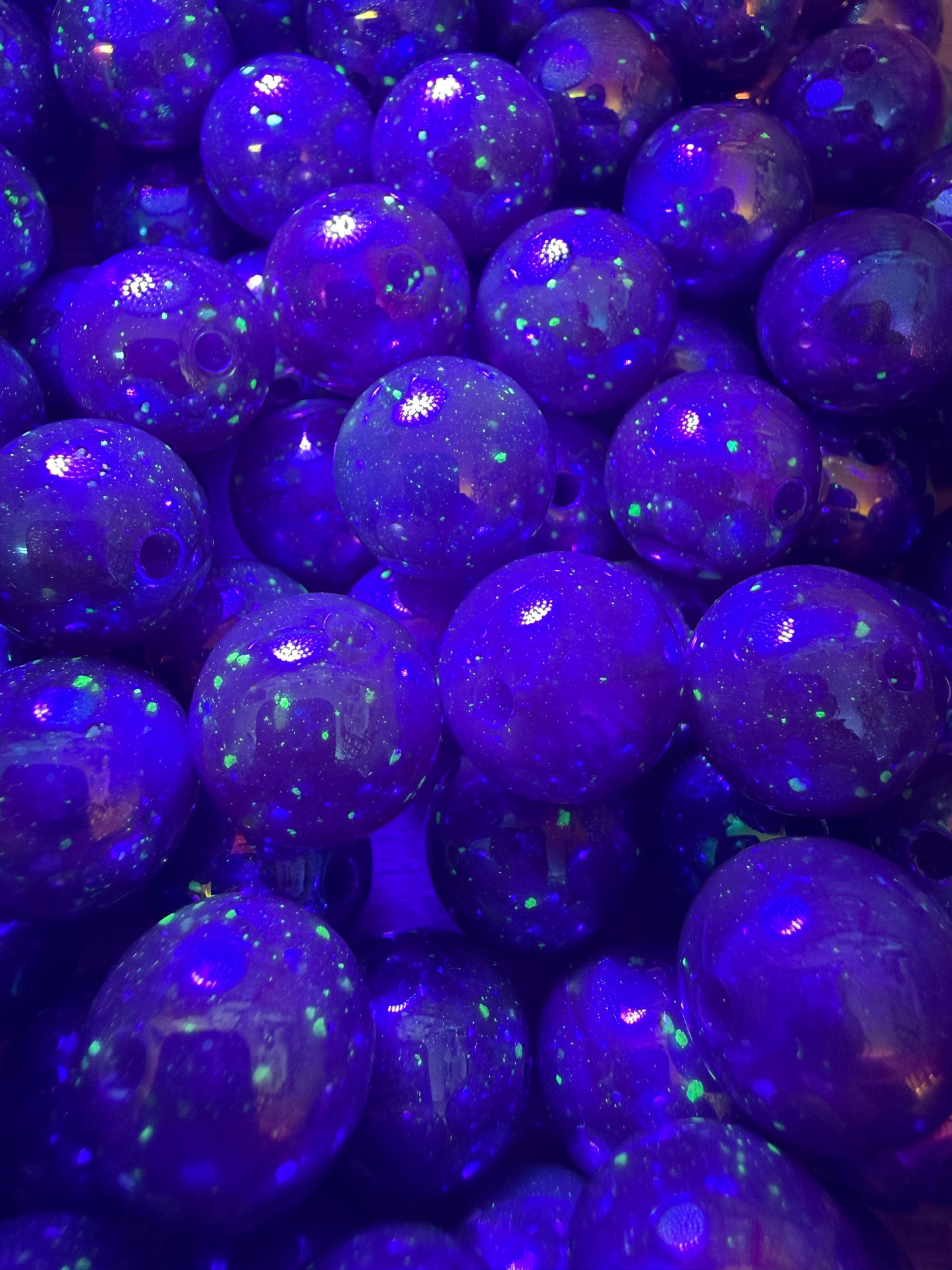 10 PCS-15mm GLOW Deep Purple/Rainbow AURA UVAB Galaxy Iridescent Glitter Acrylic Bead