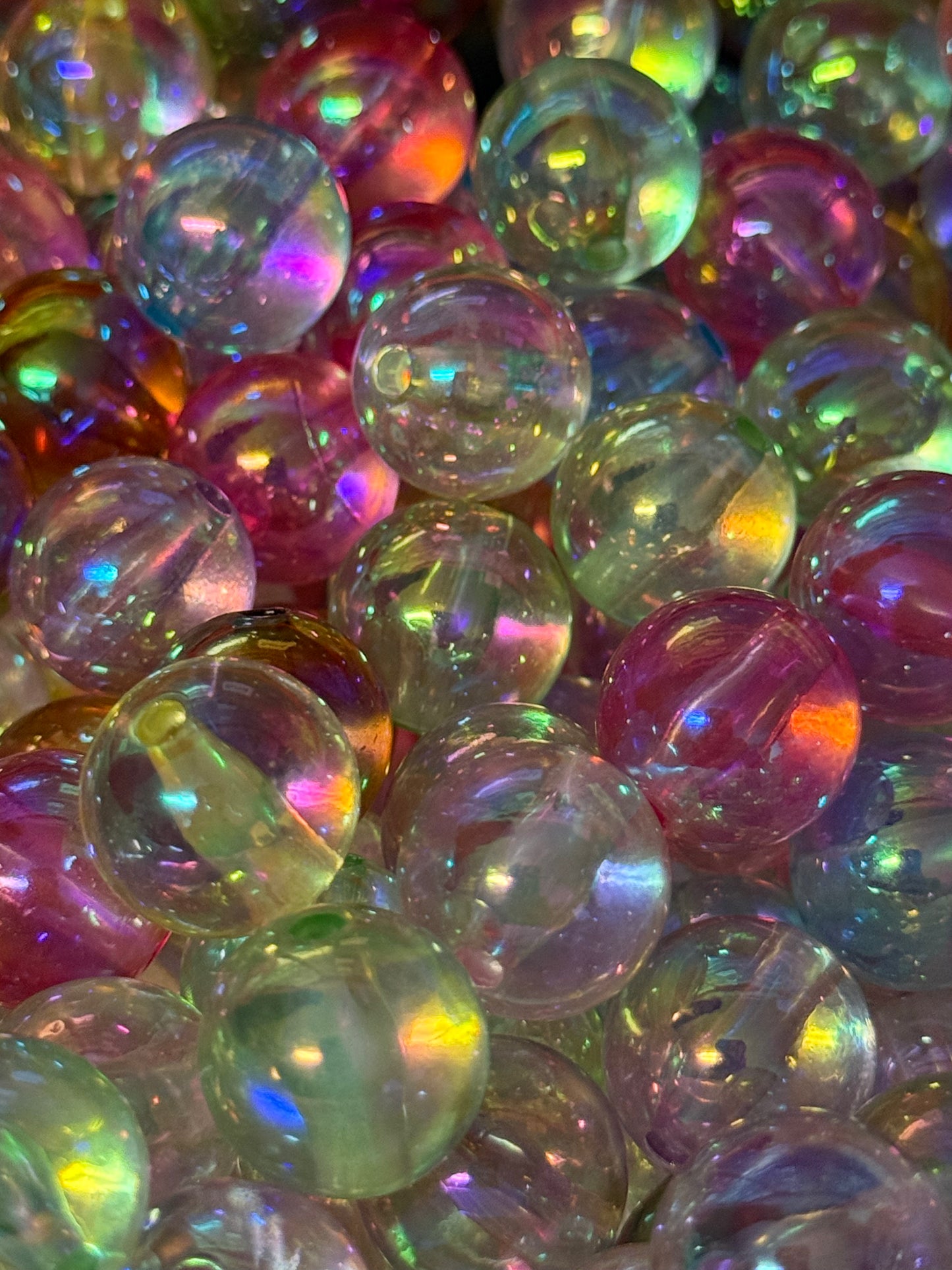 B129- (10PCS) 15mm Round Clear UVAB Jelly Rainbow Mix Colors Acrylic Beads For DIY