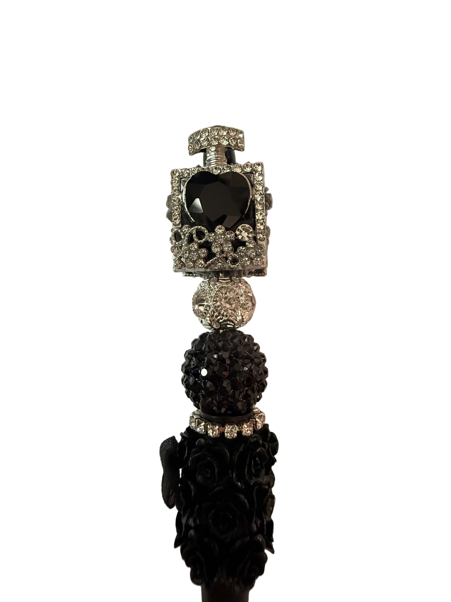 (1PC)Handcrafted Beaded Luxury BLING Beaded Pen with Glitz Design Colorful Beads & Large Alloy SILVER PERFUME BOTTLE topper Stylish Writing Accessory for Notes Letter