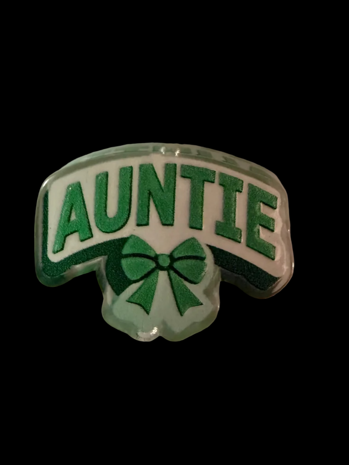 F/ACR1- (1)PC 1.1" AUNTIE W/Bow Acrylic Focal Bead for DIY Pens, Keychains, Wristlets, Cup Charms, Car Charms ETC