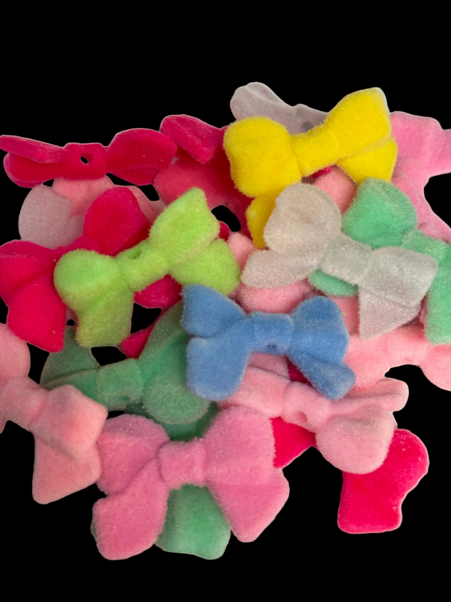 SB2-32 (10PCS) 33mm 3D Large Bow Pastel/Bright Multi Color Velvet/Soft Touch Fuzzy/Flocked Beads for DIY