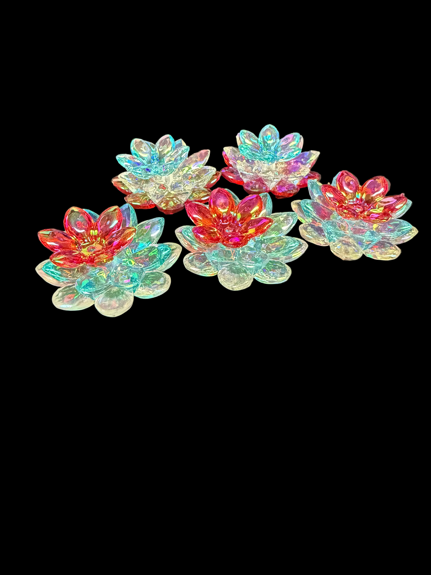 (5SETS)-15 Pieces 38mm RED/CLEAR/BLUE AB Lotus Flower Beads Clear UVAB Iridescent Rainbows Acrylic Beads For DIY
