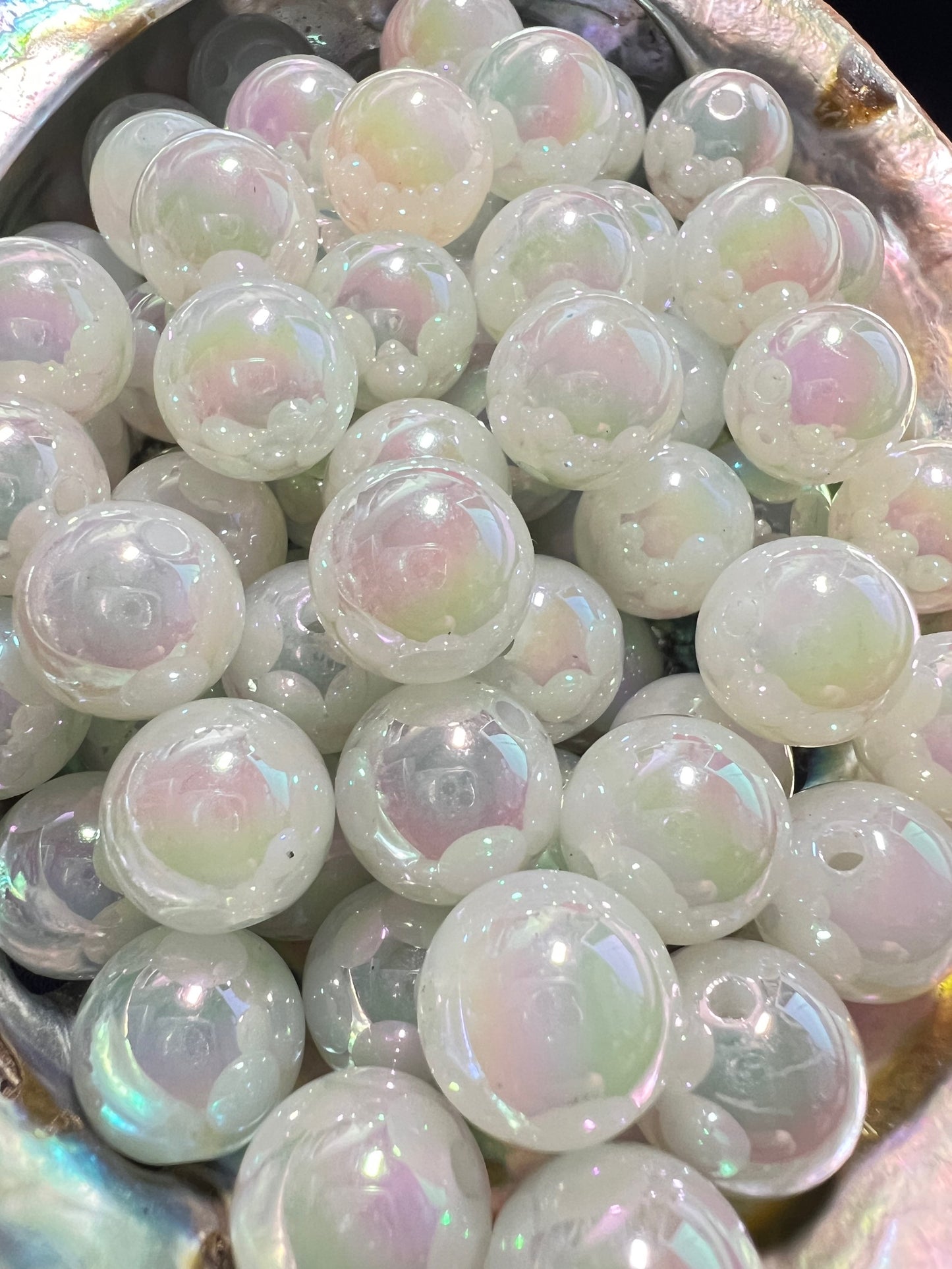 10 PCS- 13mm Light Jade UVAB Iridescent Rainbow Acrylic Beads image 2