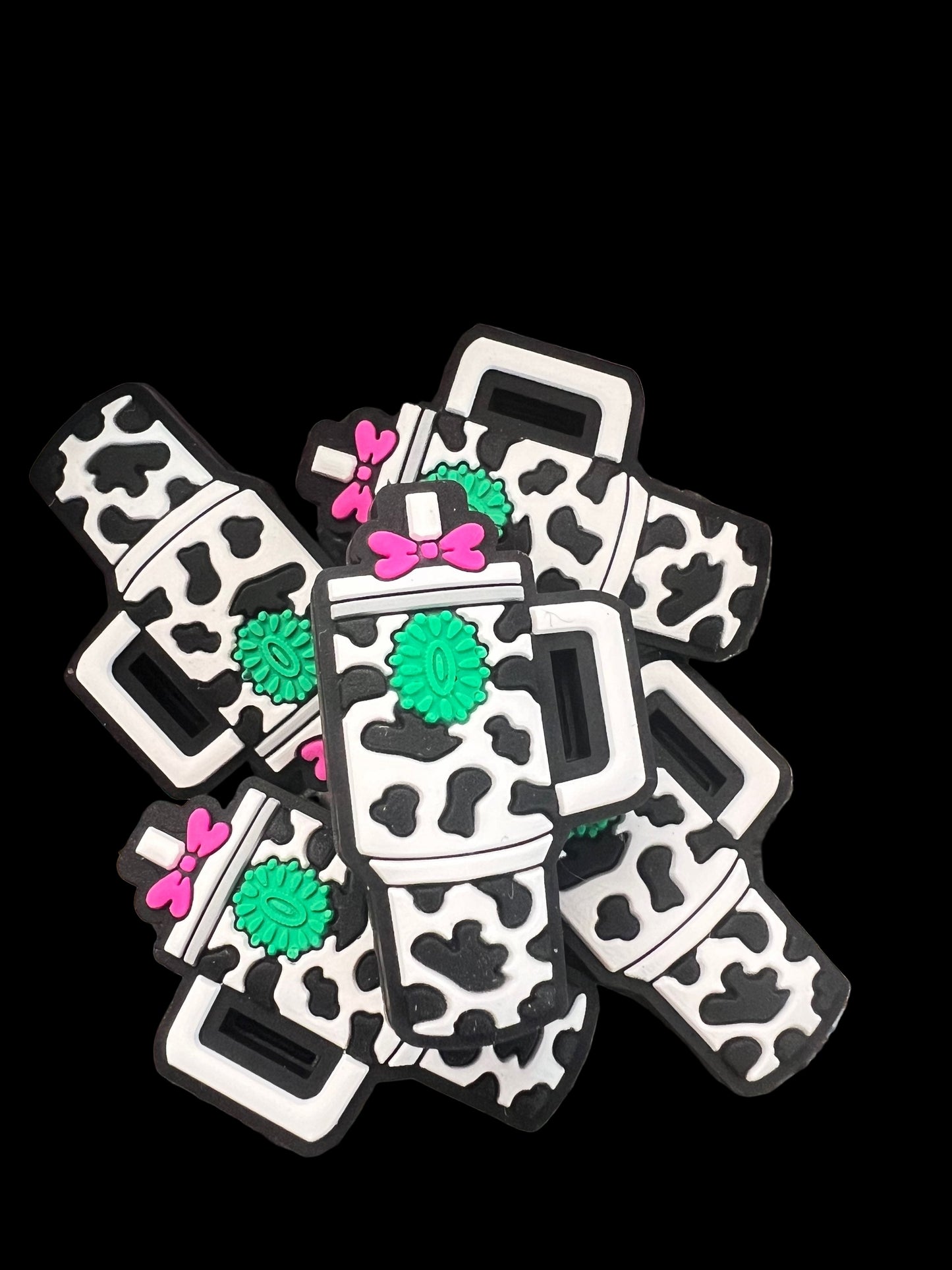 (1)PC - Cow Printed Tumbler W/Pink Bow Focal Bead image 0