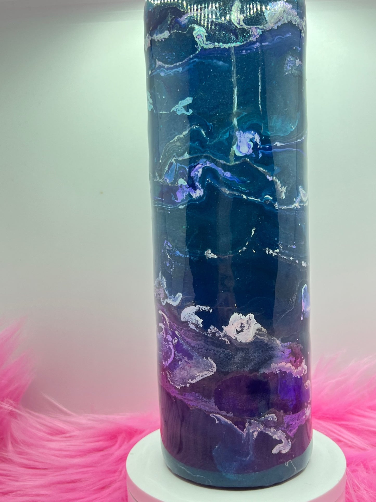 (1)- RTS 30oz Straight blue/chrome/white MILKY WAY ink/glitter Epoxy Tumbler image 2