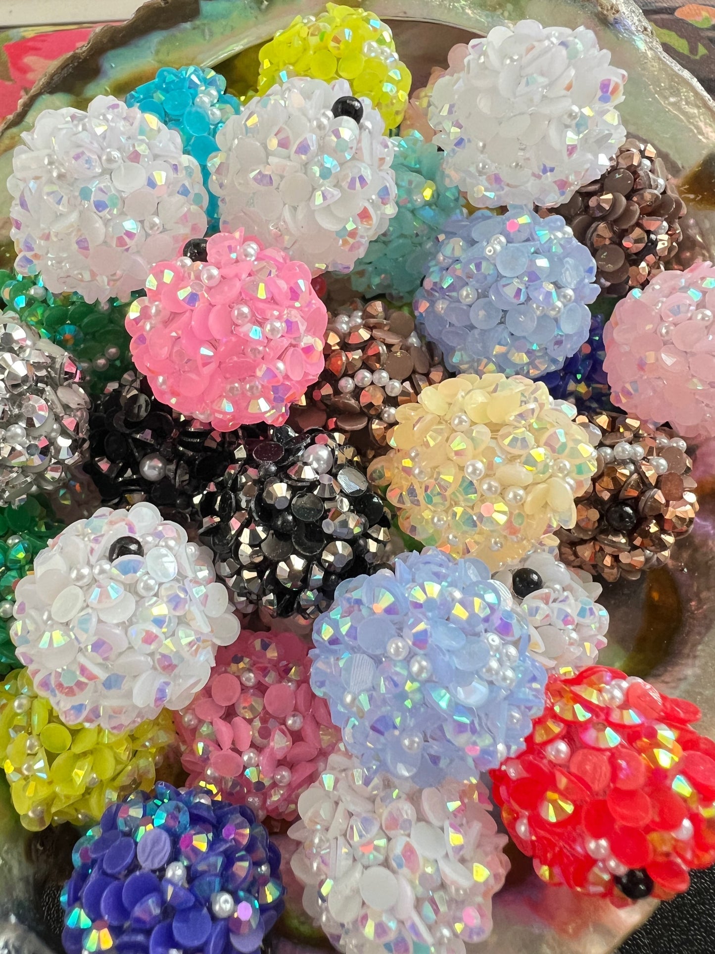10 PCS- 18mm BRIGHT Mixed Color Pearl&Rhinestone Charm Sugar Coated Round Beads image 3
