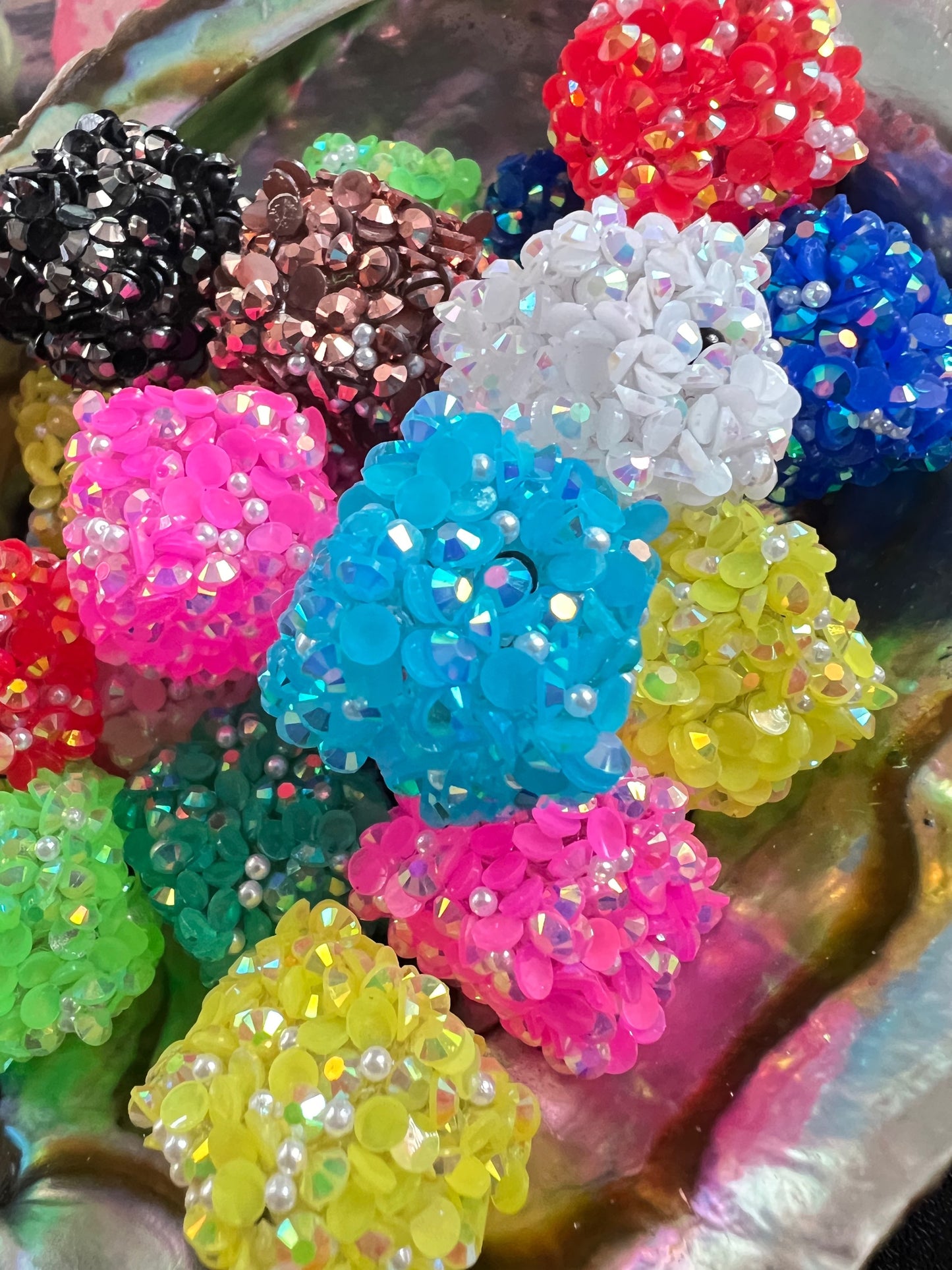 10 PCS- 18mm BRIGHT Mixed Color Pearl & Rhinestone Charm Sugar Coated Cube Beads image 3