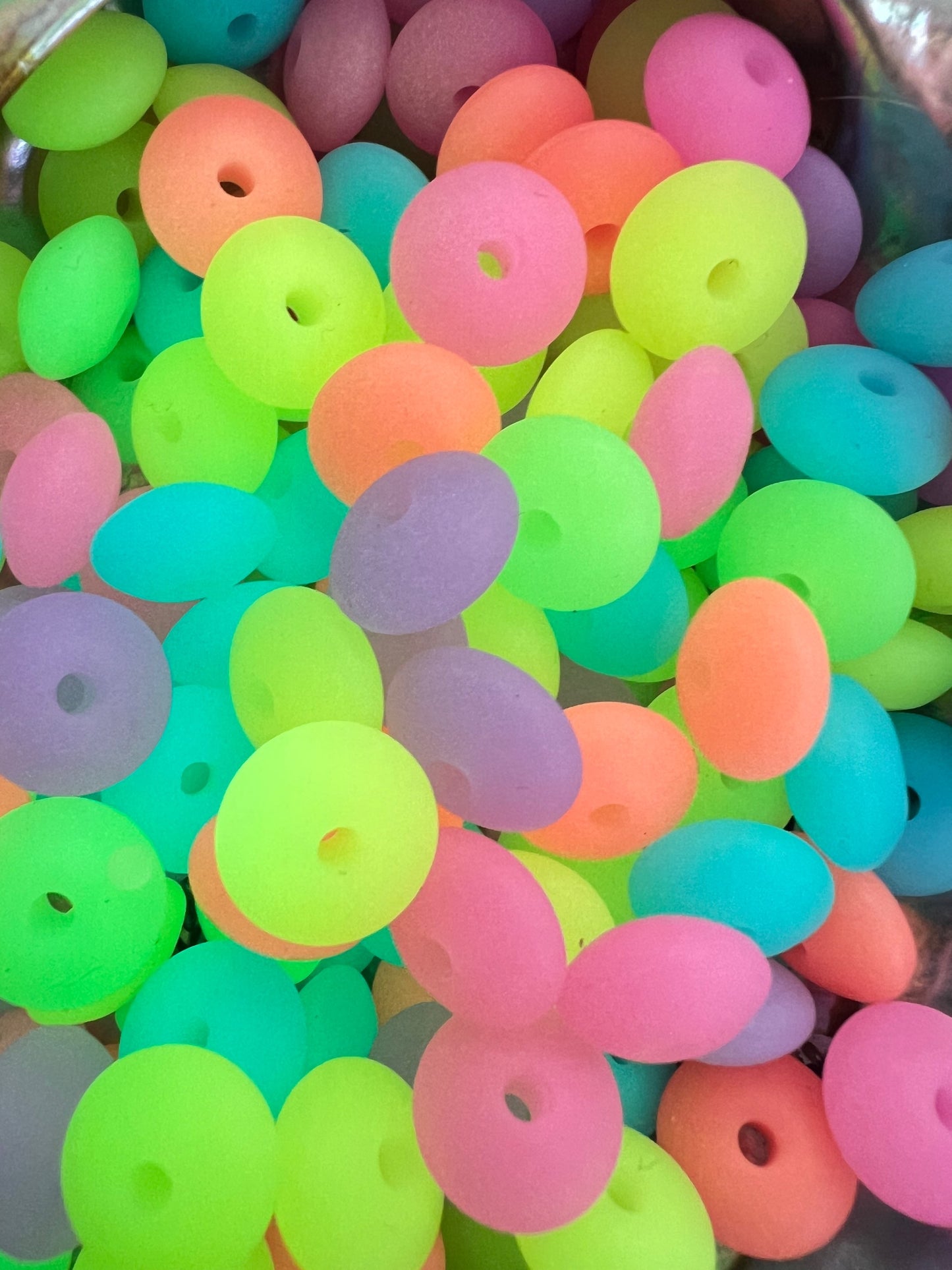 25 PCS- 11mm Silicone GLOW Multicolored/Brights/ Lentils/Spacer/ Wheel Beads image 3