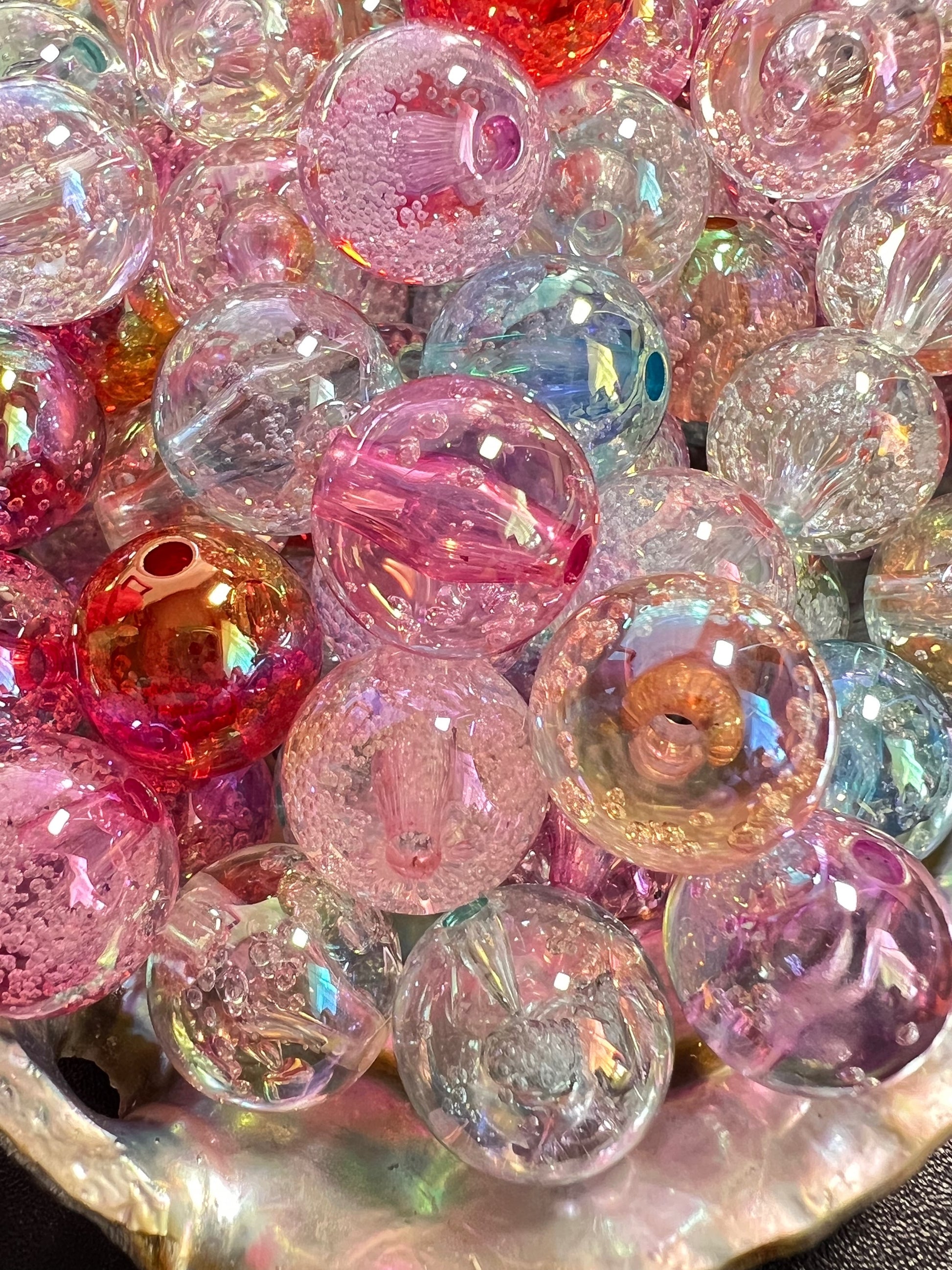 10 PCS- 15mm Multicolored Transparent UVAB Acrylic Galaxy Shimmer Bubble Beads image 1