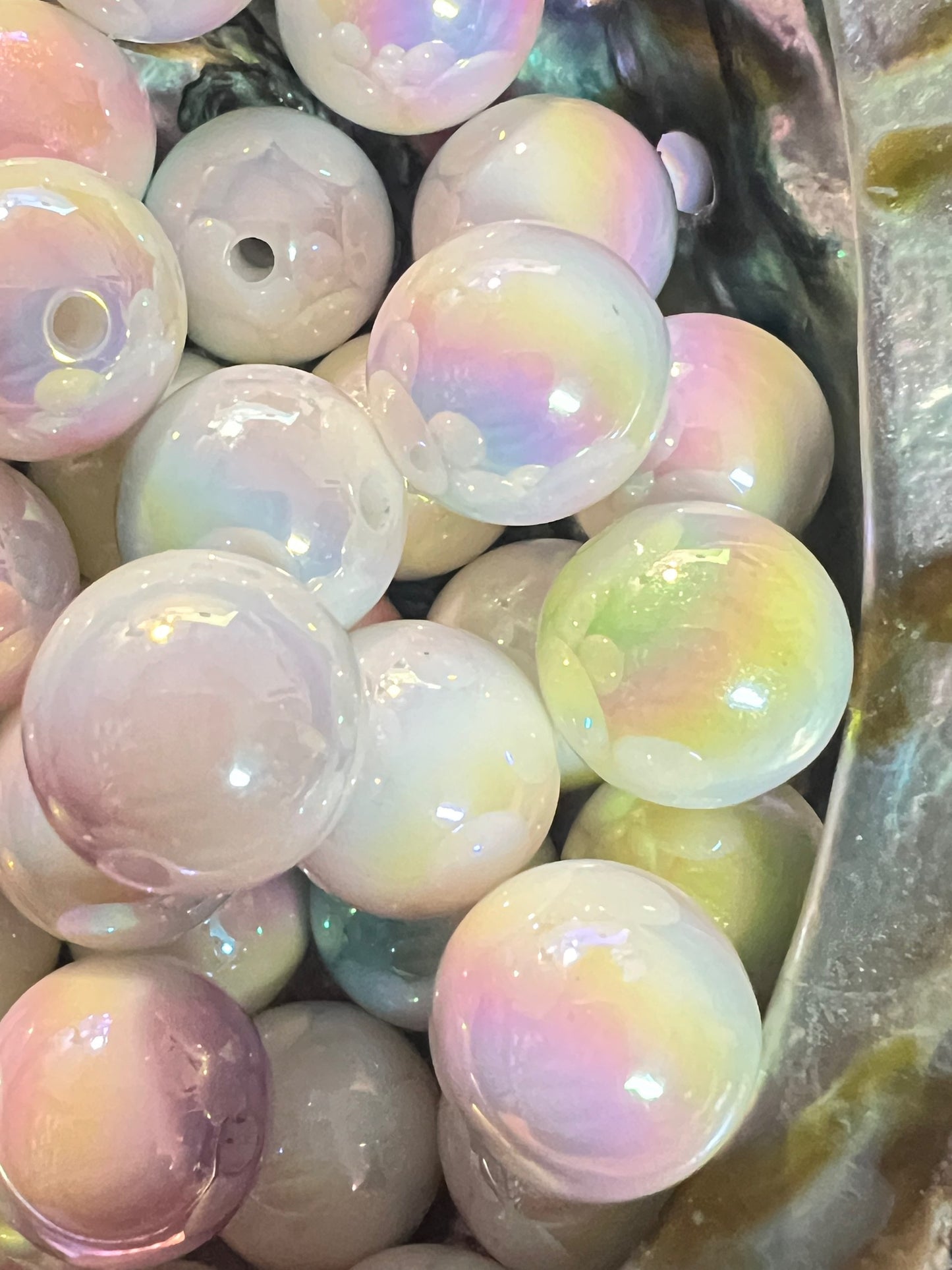 10 PCS-15mm Shiny Multicolor Pastel Ombre White UVAB Rainbow Acrylic Beads image 2