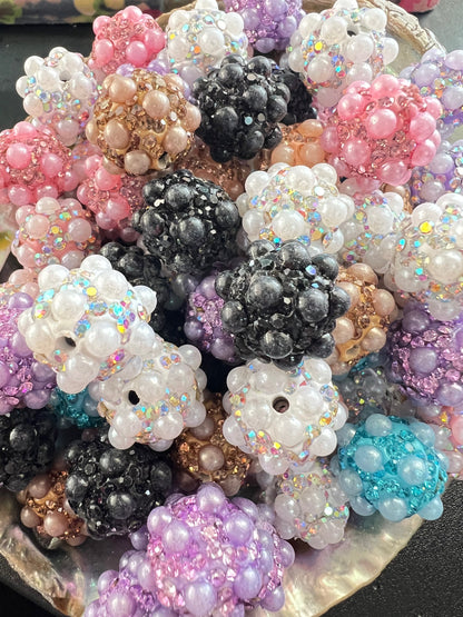 5 PCS - 16mm Beautiful Fancy Round Multicolor Rhinestone/Pearl Acrylic Beads image 0