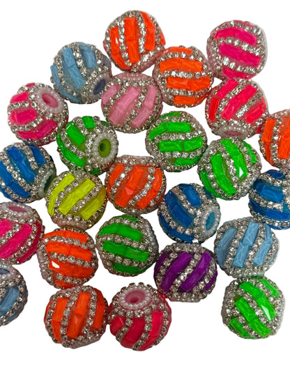 R140- (5PCS) 19mm High Quality Mixed NEON Colors Round Rhinestone Beads for DIY