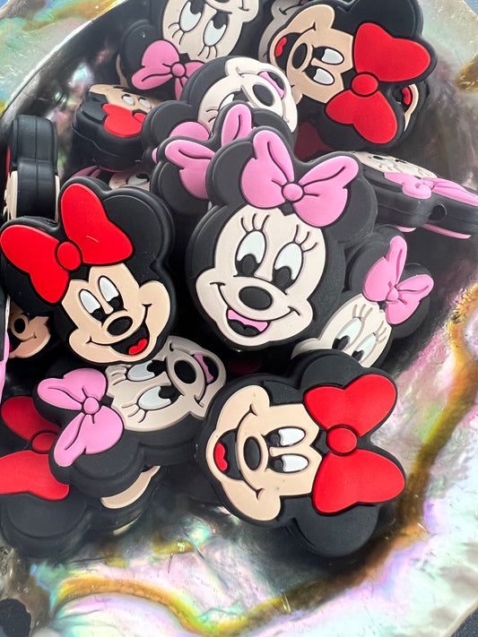 (1)PC- Girl Mouse Head with Bow -Minnie- Red OR Pink Focal Bead image 0