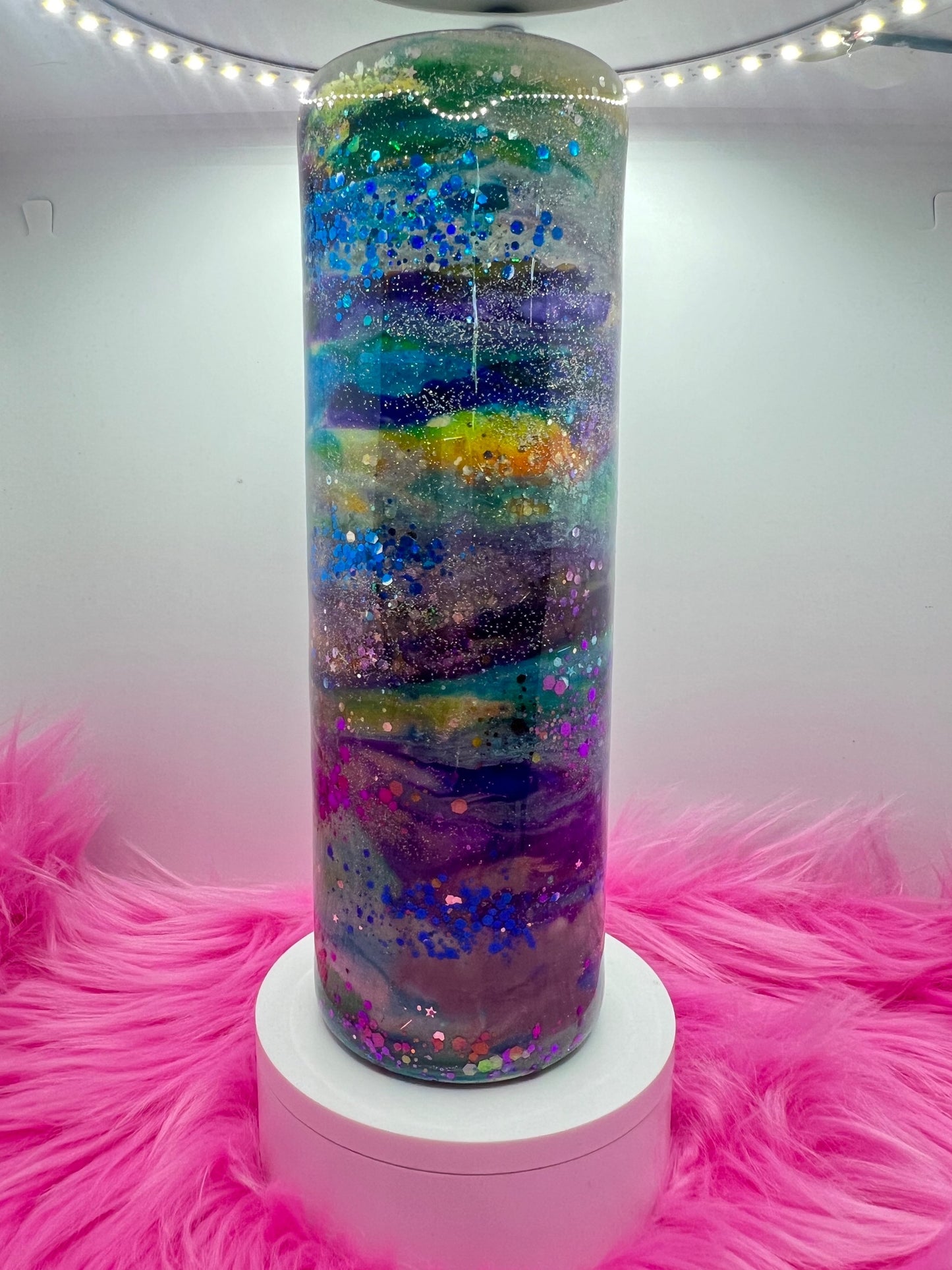 (1)- RTS 30oz Straight purple/yell/teal/blue MILKY WAY ink/glitter Epoxy Tumbler image 0