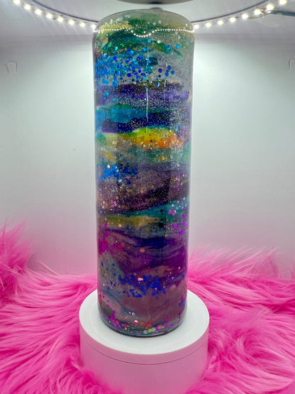 (1)- RTS 30oz Straight purple/yell/teal/blue MILKY WAY ink/glitter Epoxy Tumbler image 0