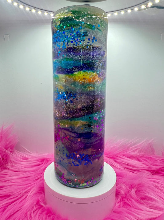 (1)- RTS 30oz Straight purple/yell/teal/blue MILKY WAY ink/glitter Epoxy Tumbler image 0