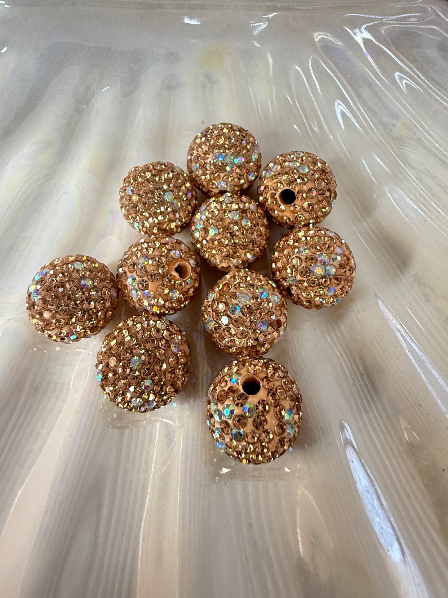 R12- (10PCS) 16mm Champagne AB Pave-rhinestones with Polymer Clay Core Beads for DIY