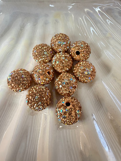 R12- (10PCS) 16mm Champagne AB Pave-rhinestones with Polymer Clay Core Beads for DIY