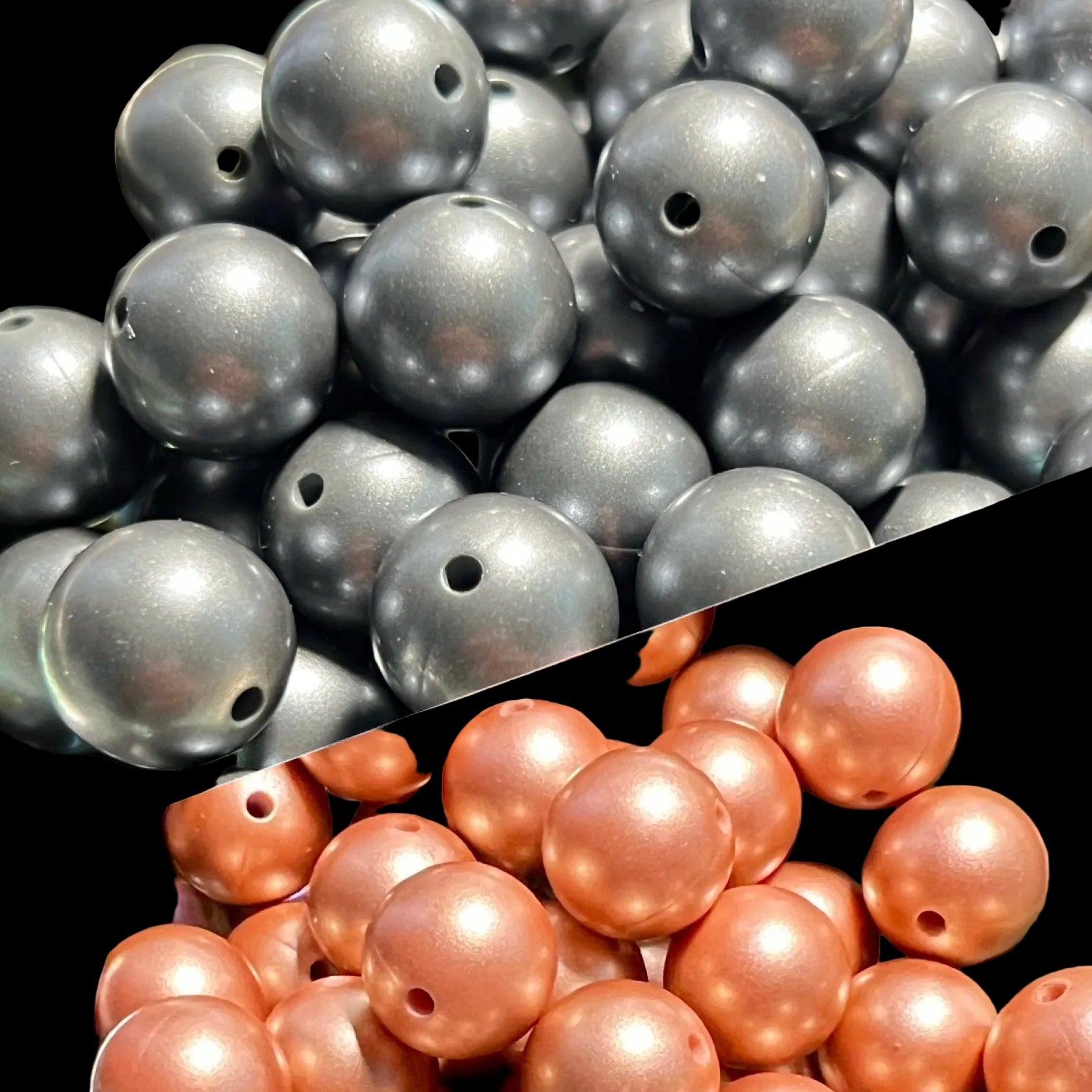 10 PCS- 15mm Round Graphite & Copper Imitation Metal Style Speckled Silicone image 2