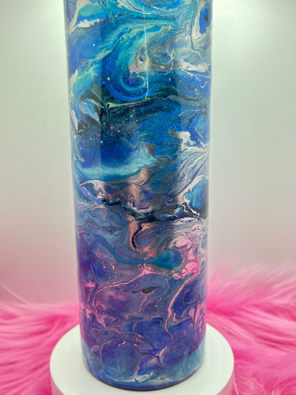 (1)- RTS 30oz Straight blue/chrome/black MILKY WAY ink/glitter Epoxy Tumbler image 1