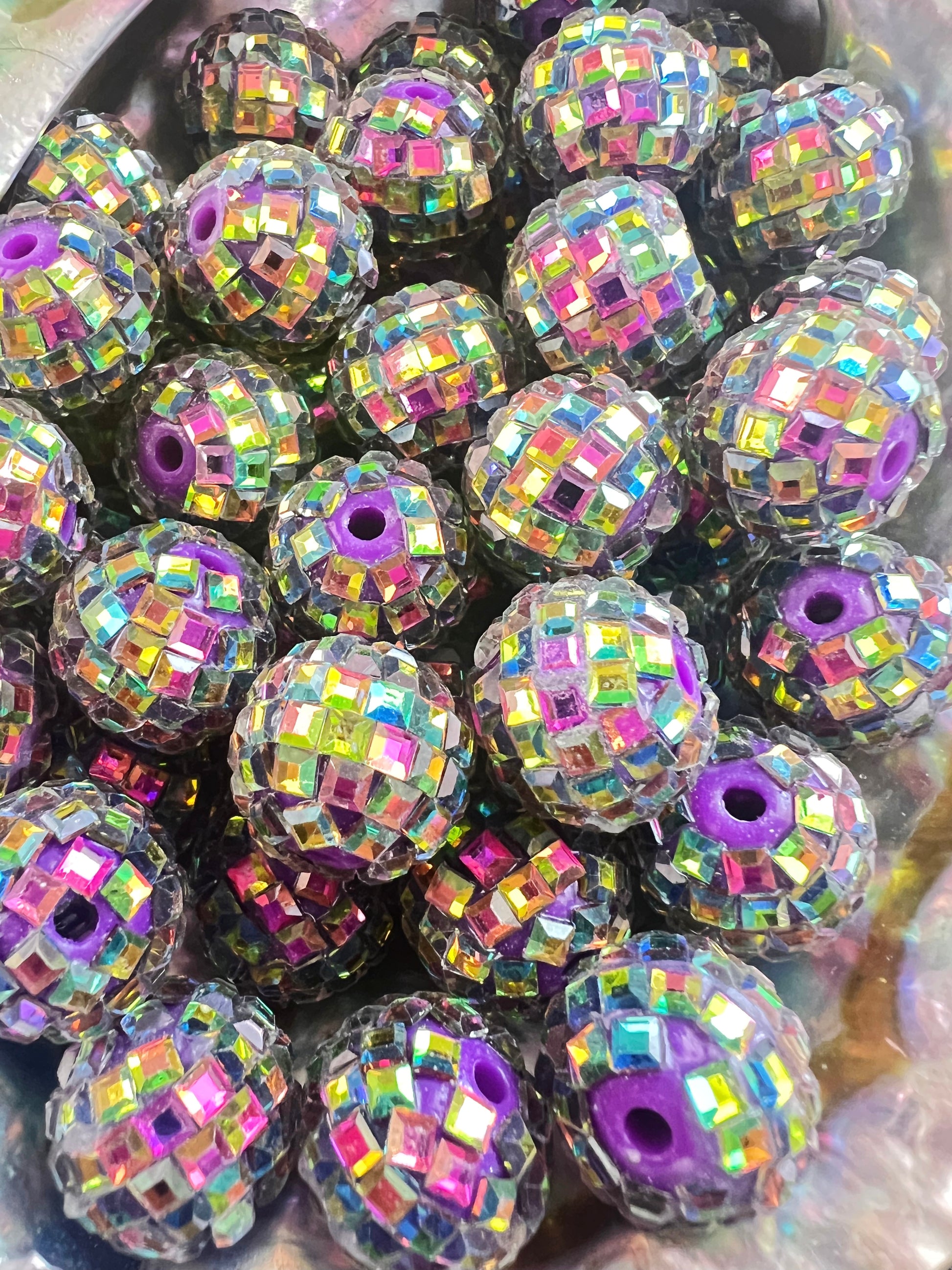 10 PCS - 16mm GALAXY Purple DISCO Mirror Round Acrylic Rhinestone Beads image 2