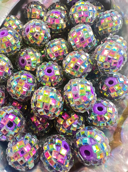 10 PCS - 16mm GALAXY Purple DISCO Mirror Round Acrylic Rhinestone Beads image 2