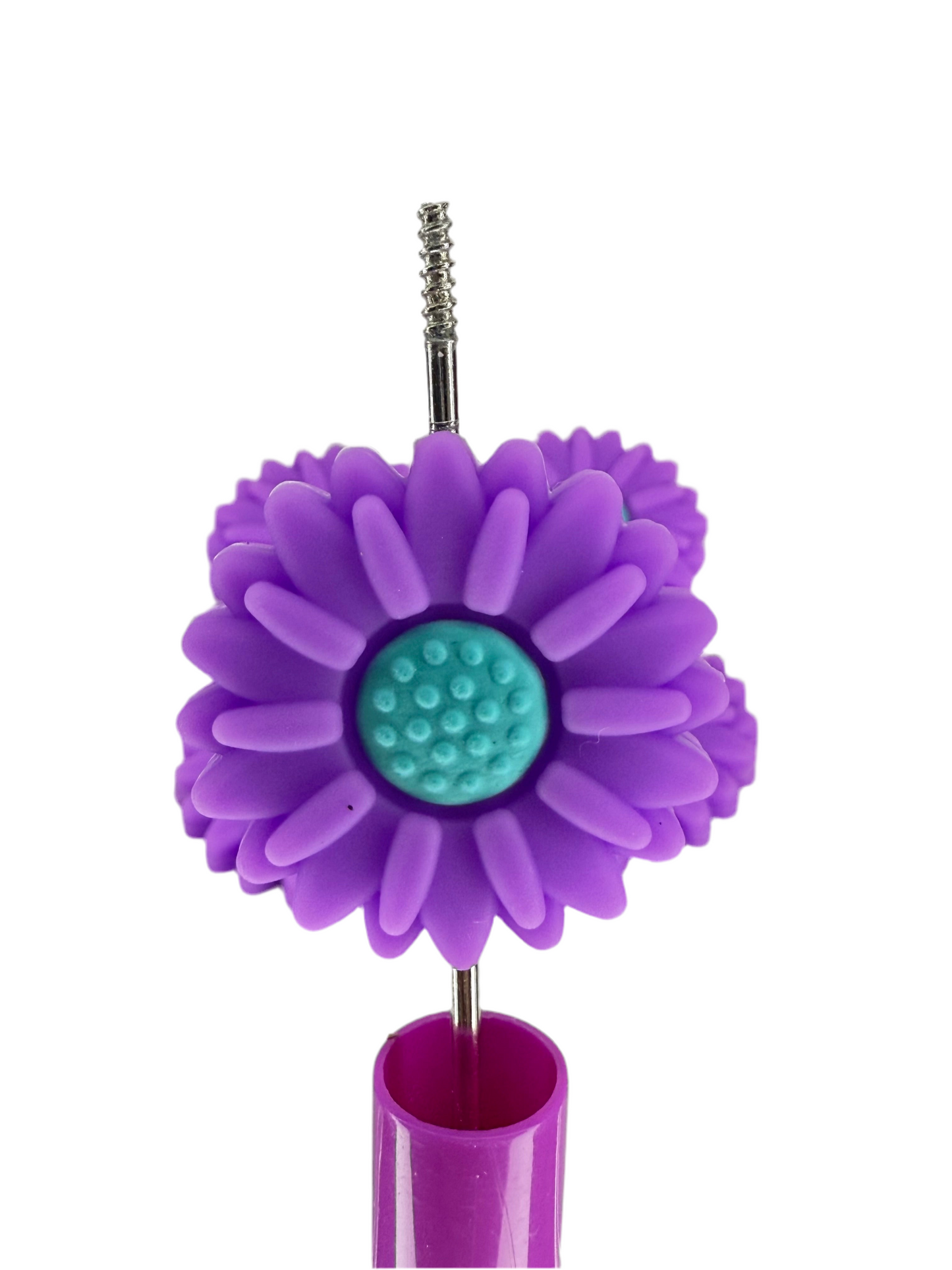 F5- (1)PC 1.2" Large Size Purple/Teal Daisy Flower Focal Bead for DIY Keychains, Wristlets, Cup Charms, Car Charms ETC