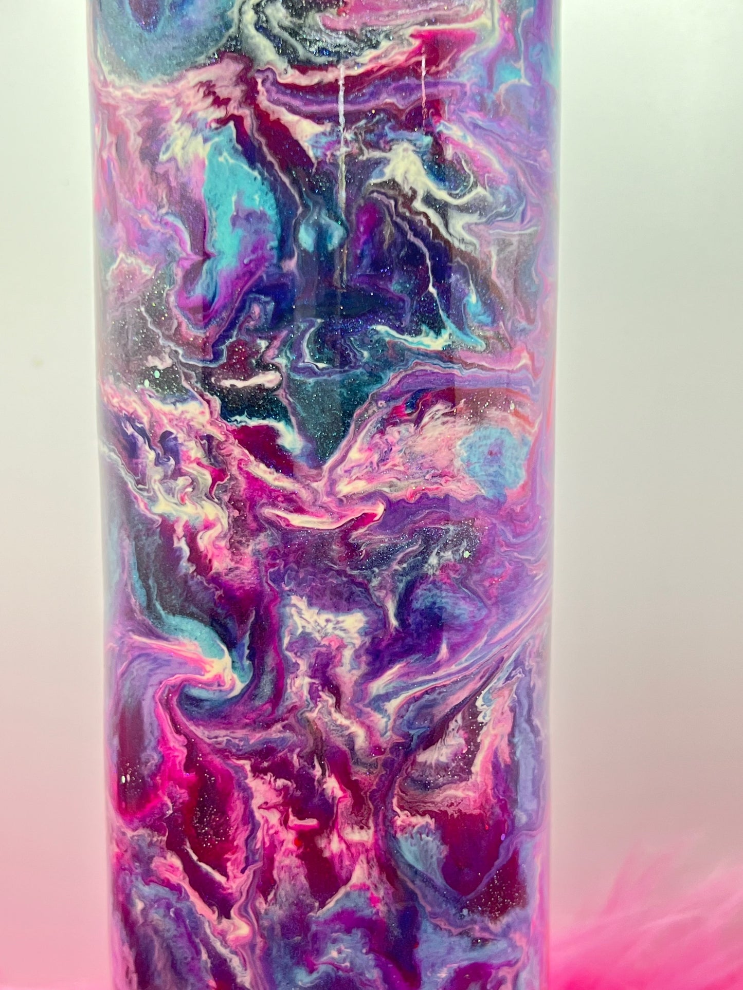 (1)- RTS 30oz Straight Pink/purple/teal/blue MILKY WAY ink/glitter Epoxy Tumbler image 3
