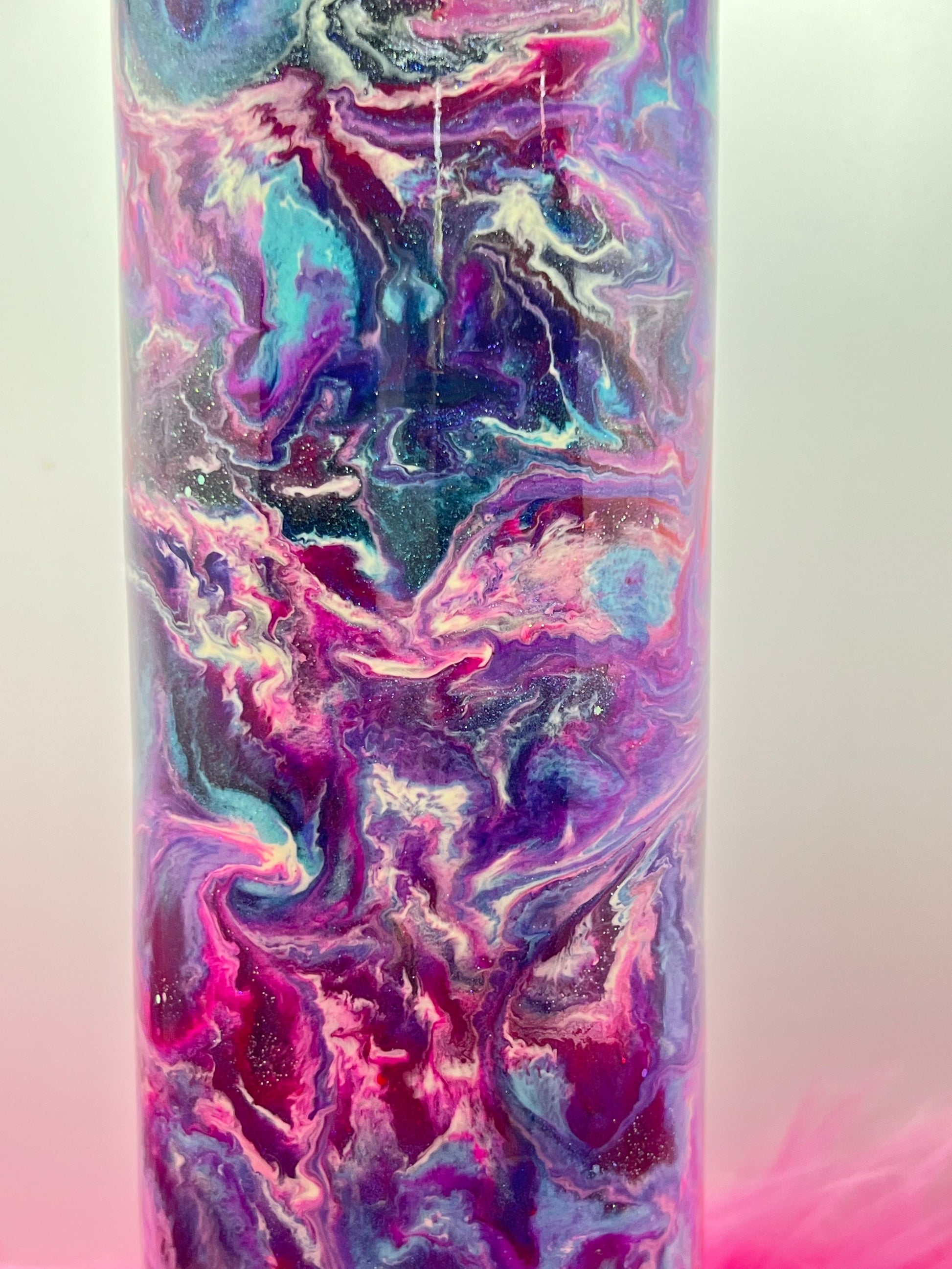 (1)- RTS 30oz Straight Pink/purple/teal/blue MILKY WAY ink/glitter Epoxy Tumbler image 3