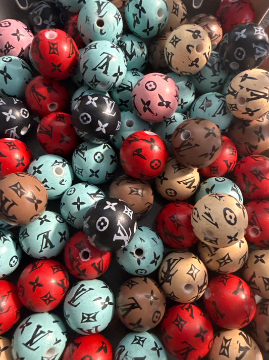 (5PCS) -15mm Mixed Colors LV Wooden Beads for DIY